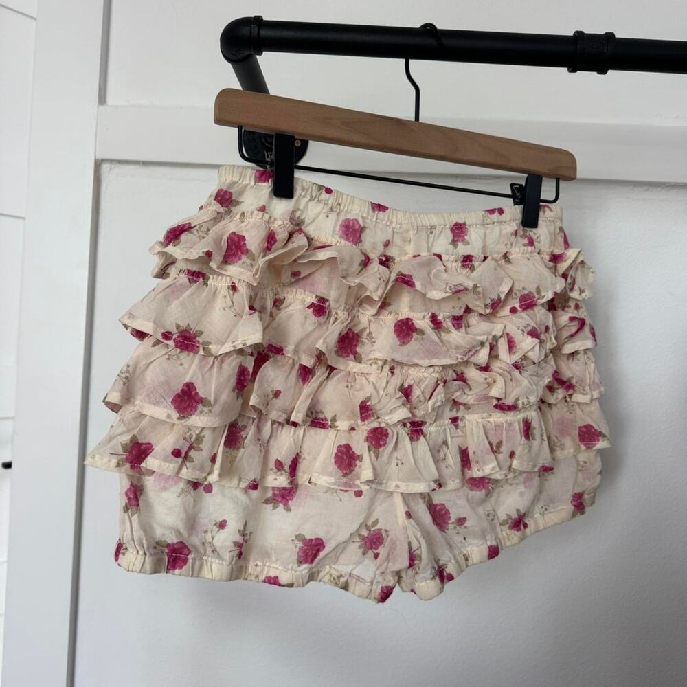 Free people cream pink & cream ruffled bloomer shorts